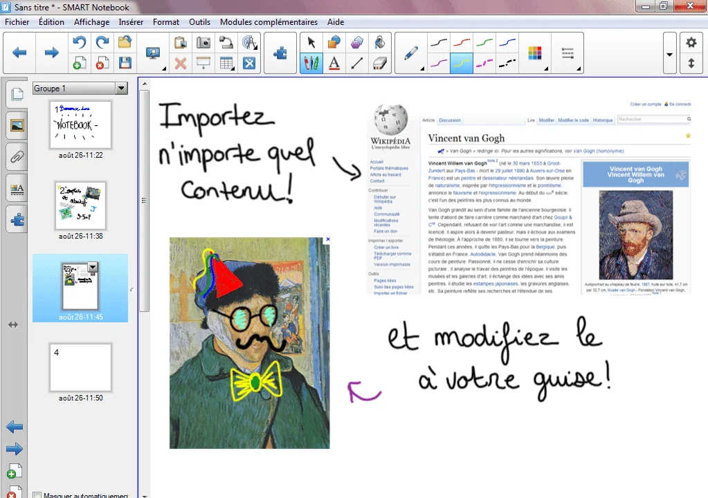 Exemple de capture d'écran d'un cours crée avec l'application SMART Notebook.
