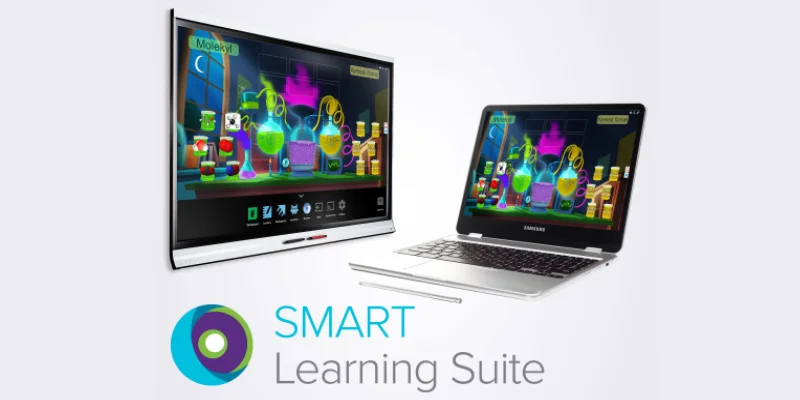 Image d'un écran interactif smart et d'un ordinateur portable avec la suite smart learning.